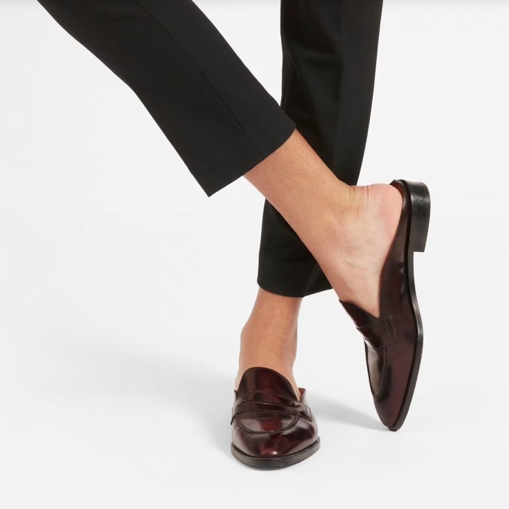 Everlane The Modern Penny Loafer Mule Burgundy Wine Preppy Dark Academia Sz 9.5